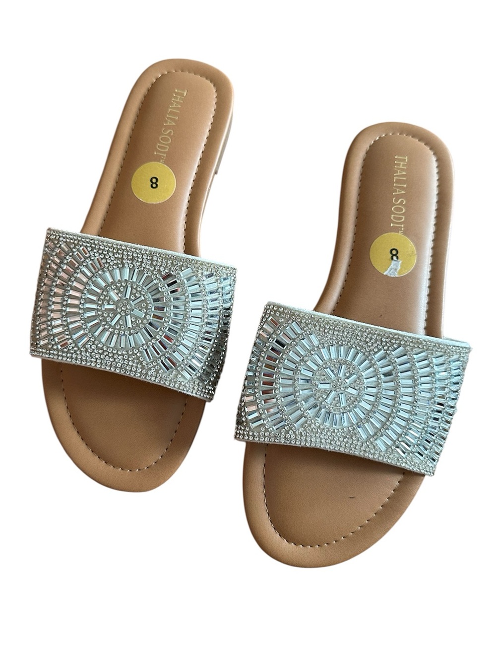 Thalia Sodi Embellished Slides Sandals Size 8 Summer Vacation Glamour Bling